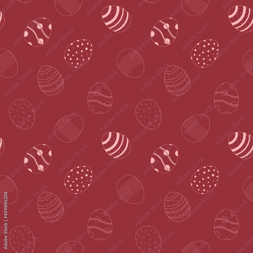 Fototapeta Red vector seamless pattern with Easter eggs. Trendy abstract nature background.