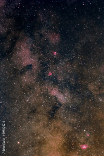 Milky Way stars and starry skies photographed with long exposure through a telescope.