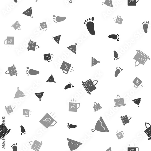Set Foot massage, Sauna hat, Aroma candle and Cup of tea leaf on seamless pattern. Vector.