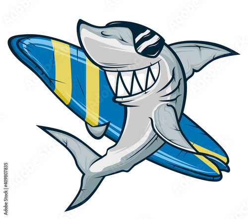 Funny shark and surfboard