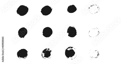 Vector grunge circles buttons. Collection of ink brush freehand elements