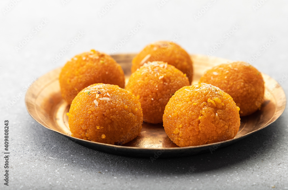 motichoor ladoo in a metal plate motichoor ladoo in a metal plate