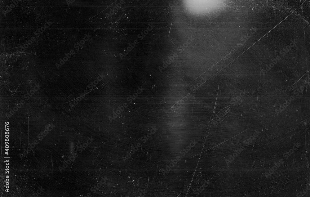 Dust scratches overlay. Distressed TV screen. Dark old dirty glass surface with smeared faded stains pattern. Black white weathered display texture. - obrazy, fototapety, plakaty 