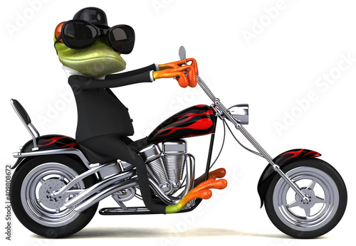 Obraz na płótnie Fun frog on a motorcycle - 3D Illustration