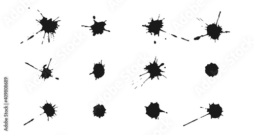 Ink splashes and drops. Set of vector handdrawn blobs, blots and spatters