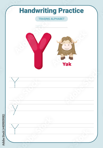 Alphabet tracing practice Letter Y. Tracing practice worksheet. Learning alphabet activity page.