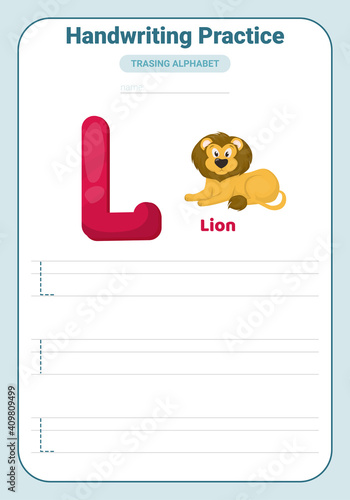 Alphabet tracing practice Letter L. Tracing practice worksheet. Learning alphabet activity page.