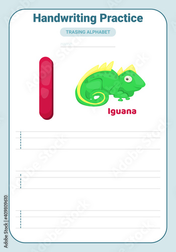 Alphabet tracing practice Letter I. Tracing practice worksheet. Learning alphabet activity page.