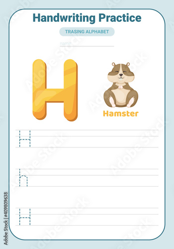 Alphabet tracing practice Letter H. Tracing practice worksheet. Learning alphabet activity page.