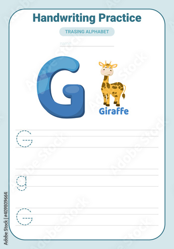 Alphabet tracing practice Letter G. Tracing practice worksheet. Learning alphabet activity page.