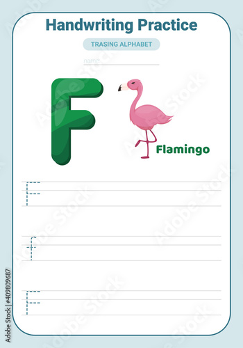 Alphabet tracing practice Letter F. Tracing practice worksheet. Learning alphabet activity page.