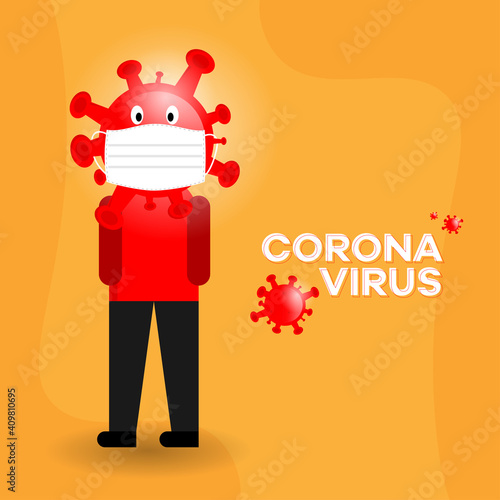 The Coronavirus character vector is currently wearing a mask for Infographic Elements. Virus Cell Icons With Text. Corona Virus Sign Icon. COVID-19 NCOV-2019 Abbreviation for Corona Virus.