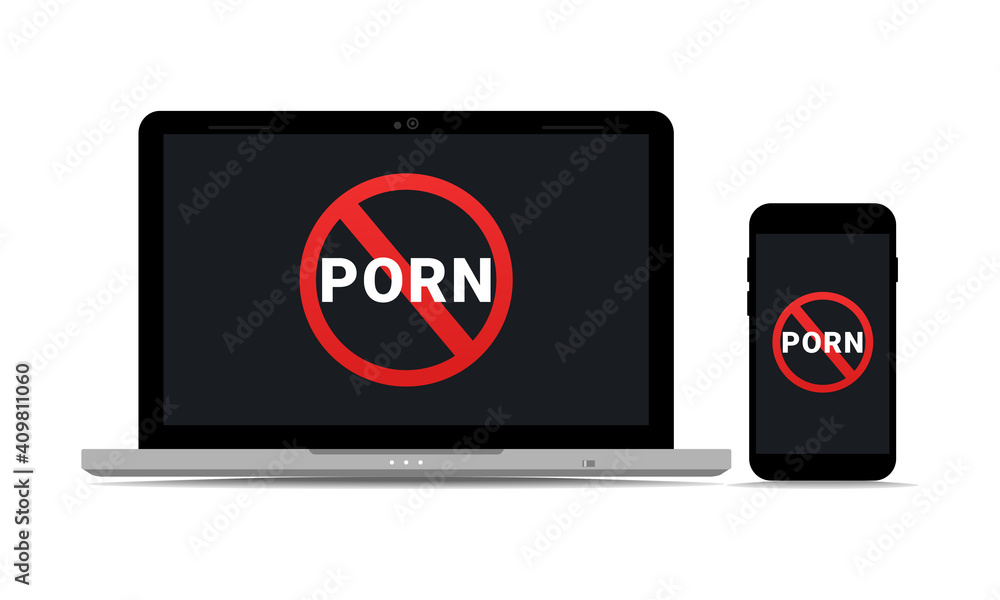 Stockvector No porn icon on laptop and mobile phone screen ...