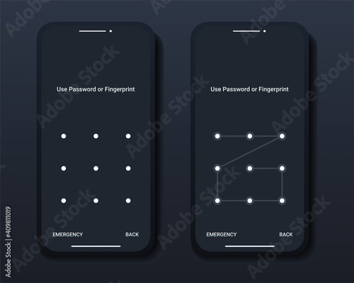 Set of passcode interface for lock screen login or enter password pages on smartphone. Pattern screen lock. Illustration vector