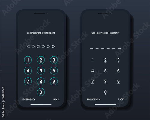 Set of pass code interface for lock screen login or enter password pages on smartphone. Screen Lock. Illustration vector