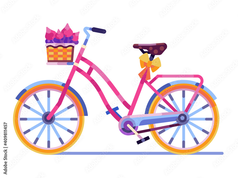 Fototapeta premium Spring Bike with Bow and Tulip Basket