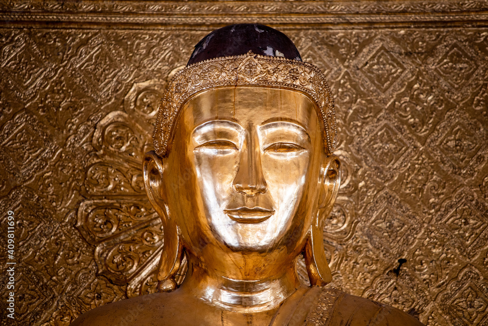 Face of Buddha, Detail, Shwedagon Pagoda, Yangon, Myanmar
