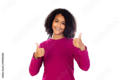 Teenager girl with afro hair wearing pink sweater © Gelpi