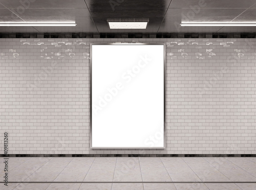 Vertical underground billboard frame Mockup 3D rendering