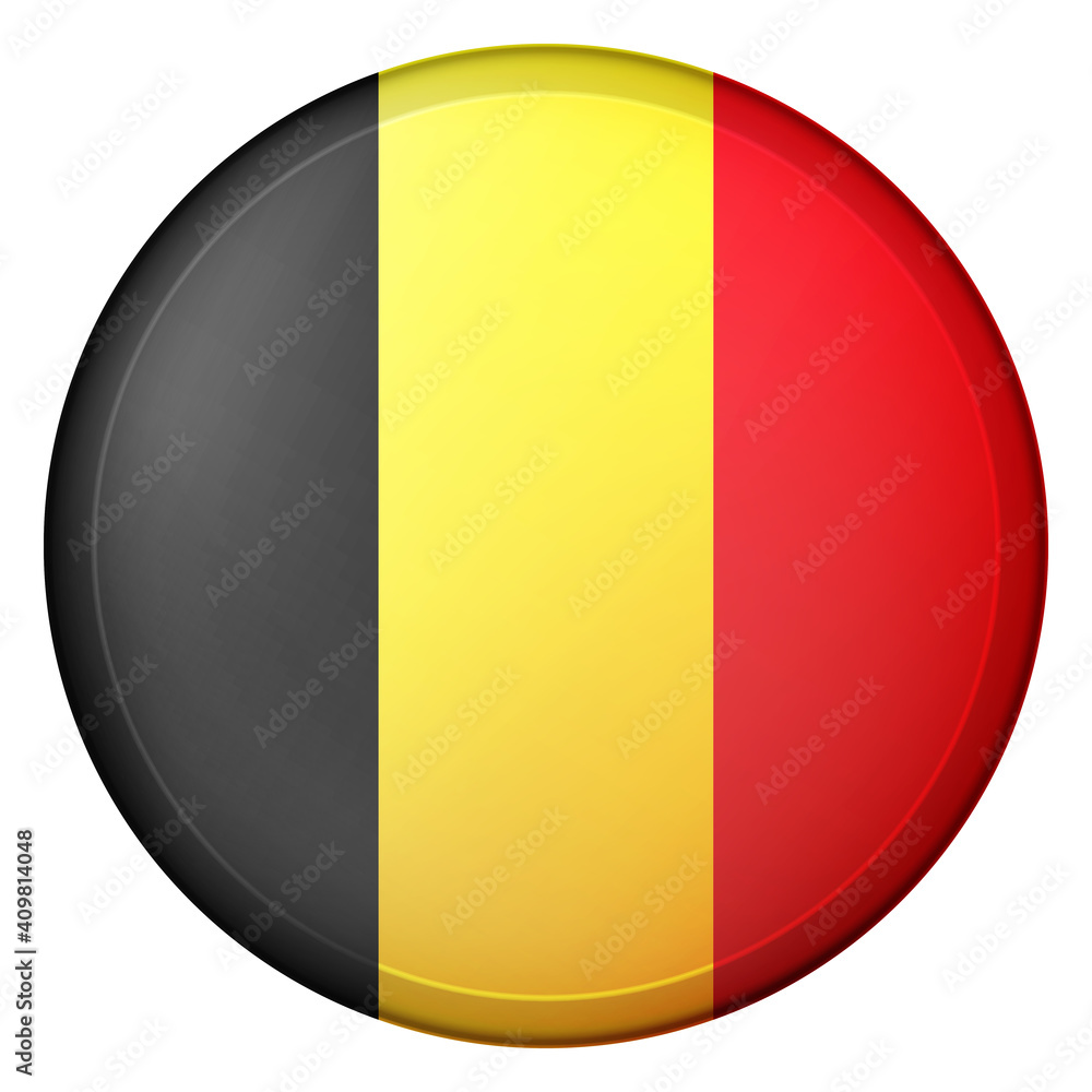 Fototapeta premium Glass light ball with flag of Belgium. Round sphere, template icon. Belgian national symbol. Glossy realistic ball, 3D abstract vector illustration highlighted on a white background. Big bubble.