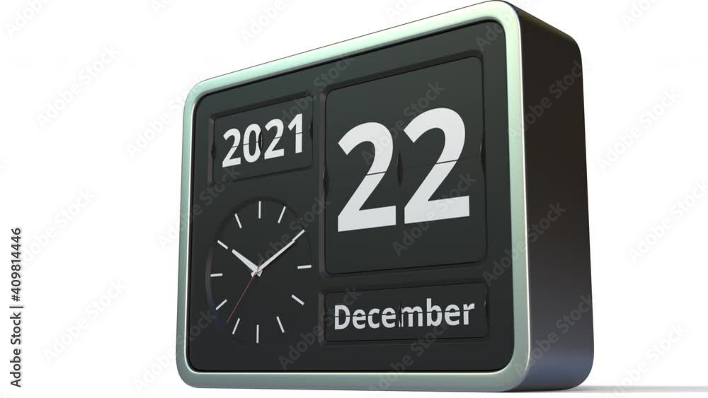 December 22 date on the flip clock calendar, 3d animation December 22 date on the flip clock calendar, 3d animation