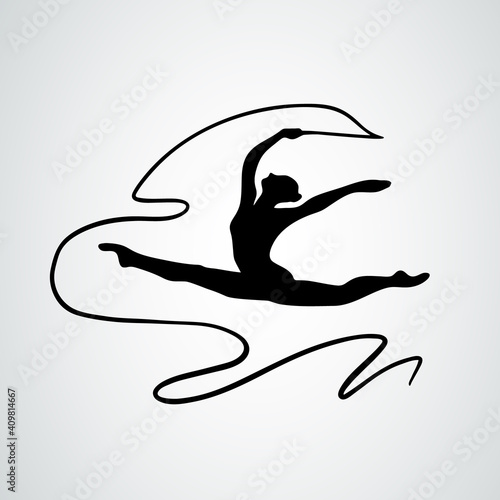 Art gymnastics with ribbon, abstract silhouette clipart vector