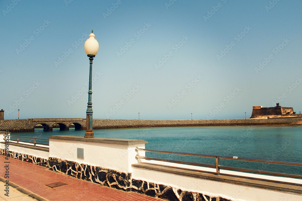 seaside landscape from the capital of the Canary Island Lanzarote Arrecife in Spain on a sunny warm summer day
