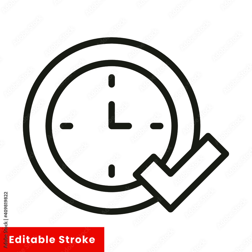 Time clock with check symbol line style icon vector illustration design. Editable stroke EPS10 Time clock with check symbol line style icon vector illustration design. Editable stroke EPS10