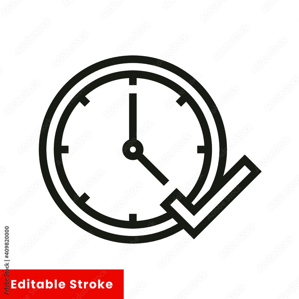 Time clock with check symbol line style icon vector illustration design. Editable stroke EPS10 Time clock with check symbol line style icon vector illustration design. Editable stroke EPS10