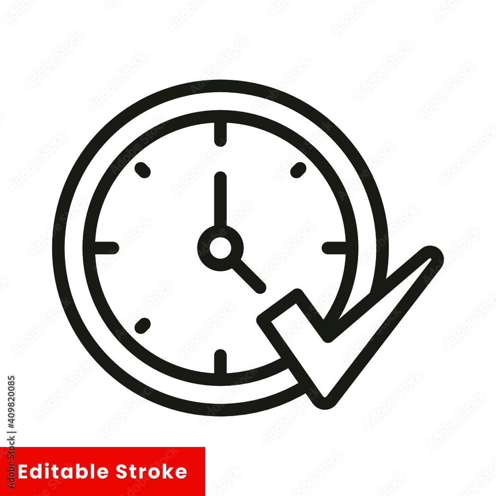 Time clock with check symbol line style icon vector illustration design. Editable stroke EPS10 Time clock with check symbol line style icon vector illustration design. Editable stroke EPS10