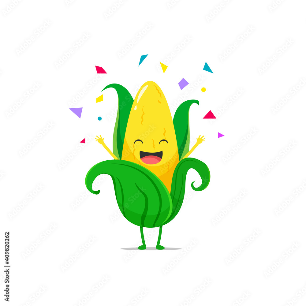 Corn character feeling happy isolated on a white background. Corn character emoticon illustration