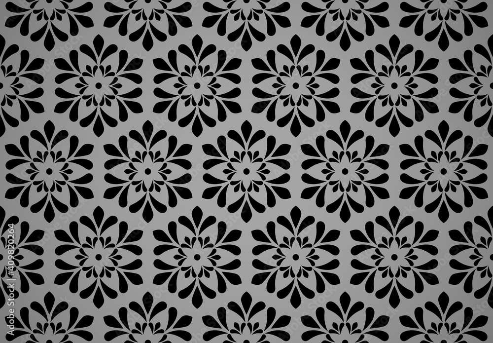 Flower geometric pattern. Seamless vector background. Black and gray ornament Flower geometric pattern. Seamless vector background. Black and gray ornament