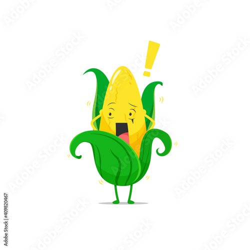 Corn character got shocked isolated on a white background. Corn character emoticon illustration