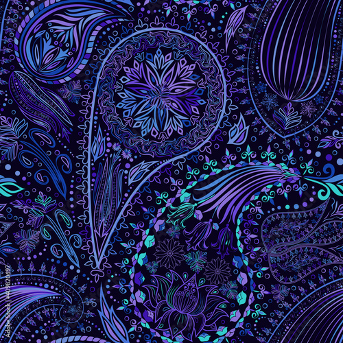 Vintage floral motif ethnic seamless background. Abstract lace pattern. Ability to edit the colors, without losing seamlessly. Hand drawing colorful wallpaper.
 EPS10 vector texture.
