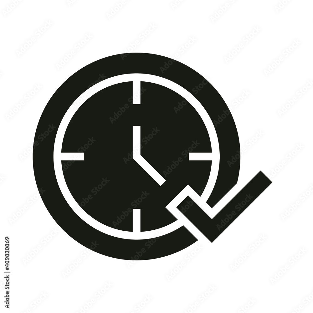 Time clock with check symbol solid style icon vector illustration design. EPS10 Time clock with check symbol solid style icon vector illustration design. EPS10