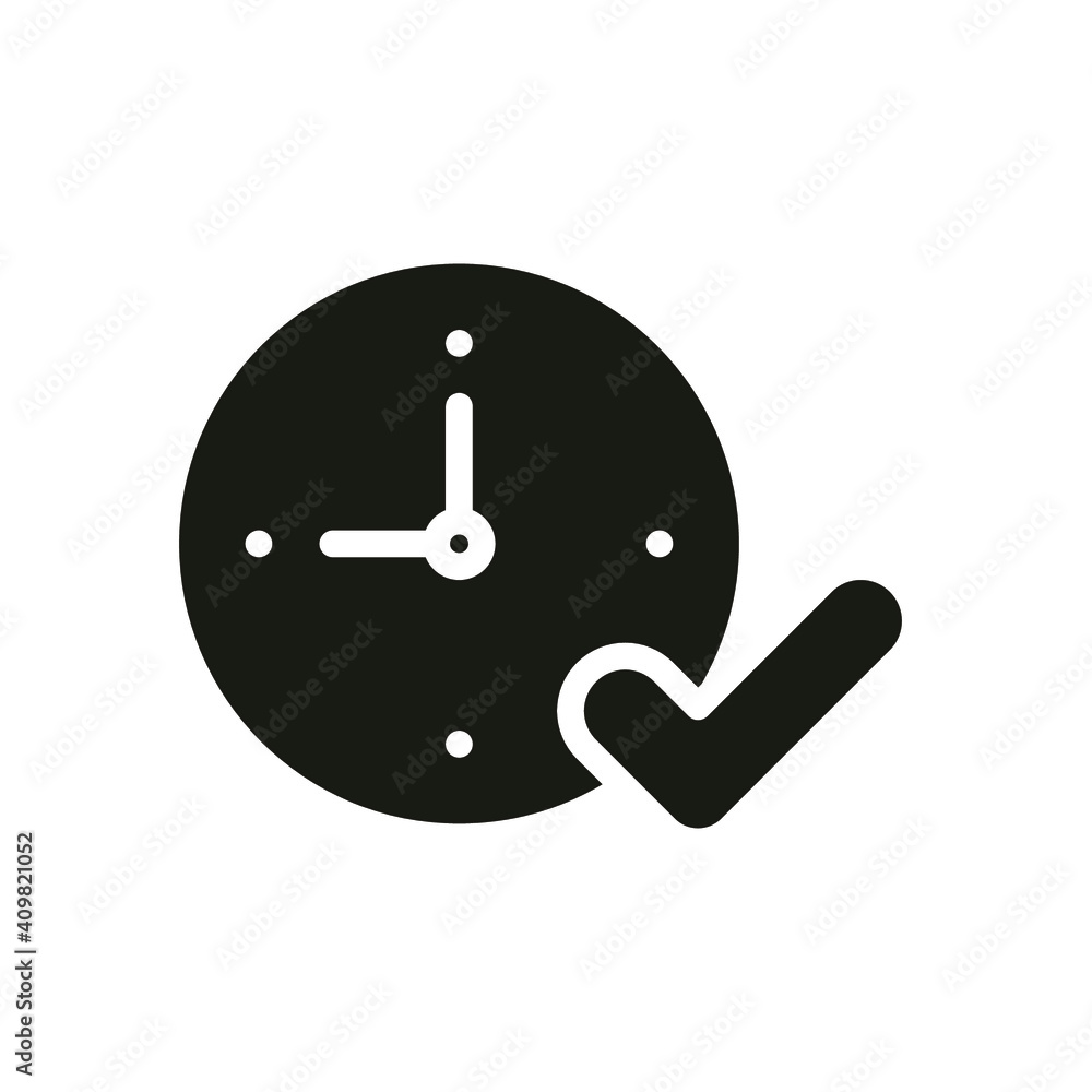 Time clock with check symbol solid style icon vector illustration design. EPS10 Time clock with check symbol solid style icon vector illustration design. EPS10