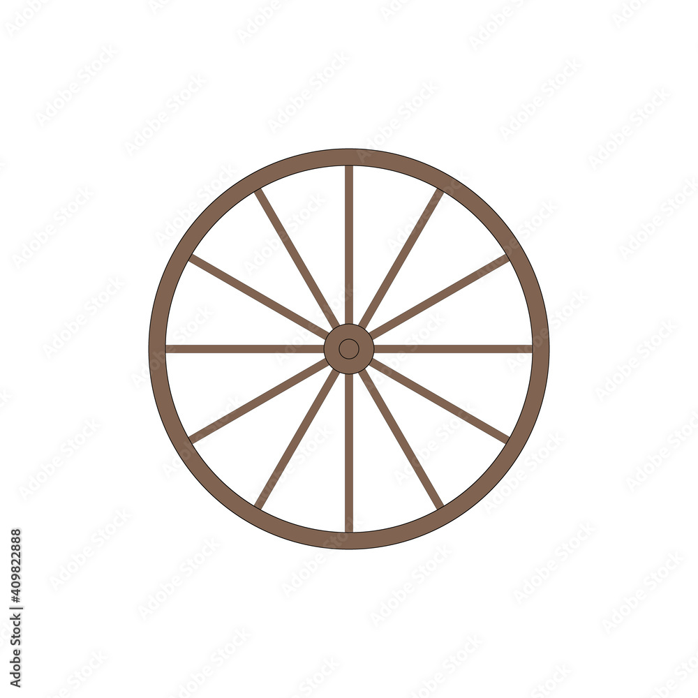 Wooden antique wheel. Stock vector flat illustration isolated on white background.