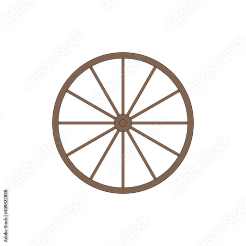 Wooden antique wheel. Stock vector flat illustration isolated on white background.