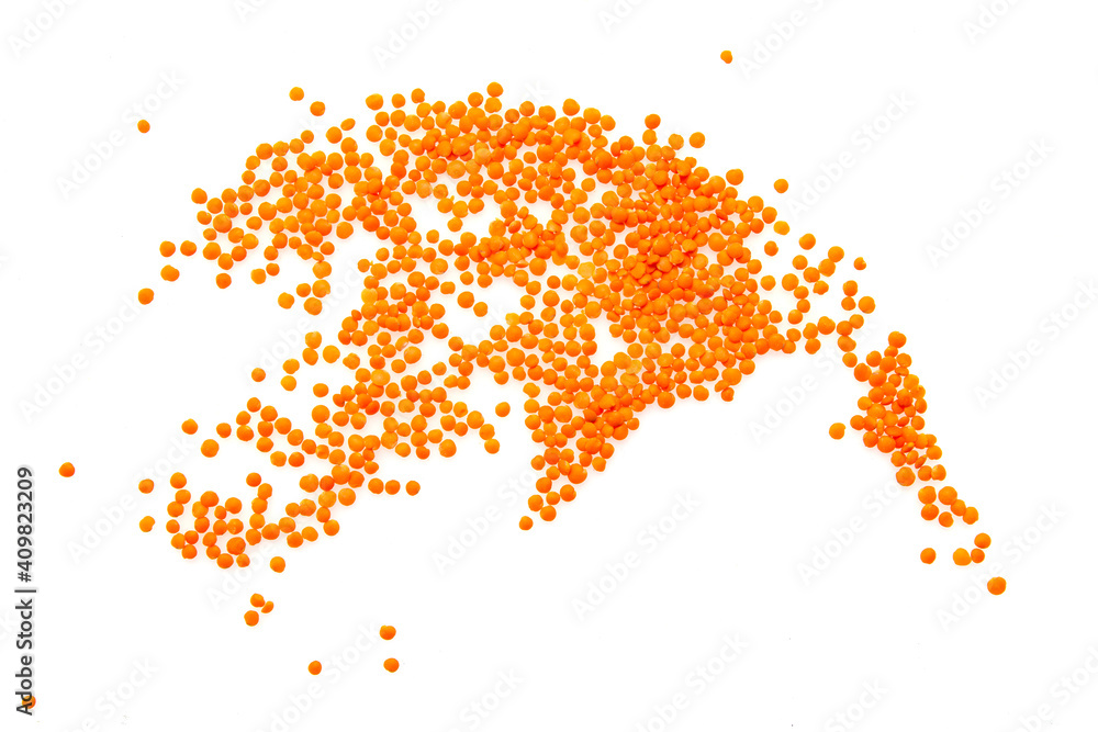 red lentils on white background red lentils on white background