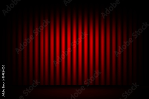 Red stage curtain with spotlight background.Vector illustration.Cinema or theater.