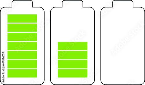 vector of batteries. flat illustration of batteries. three batteries with different levels of use