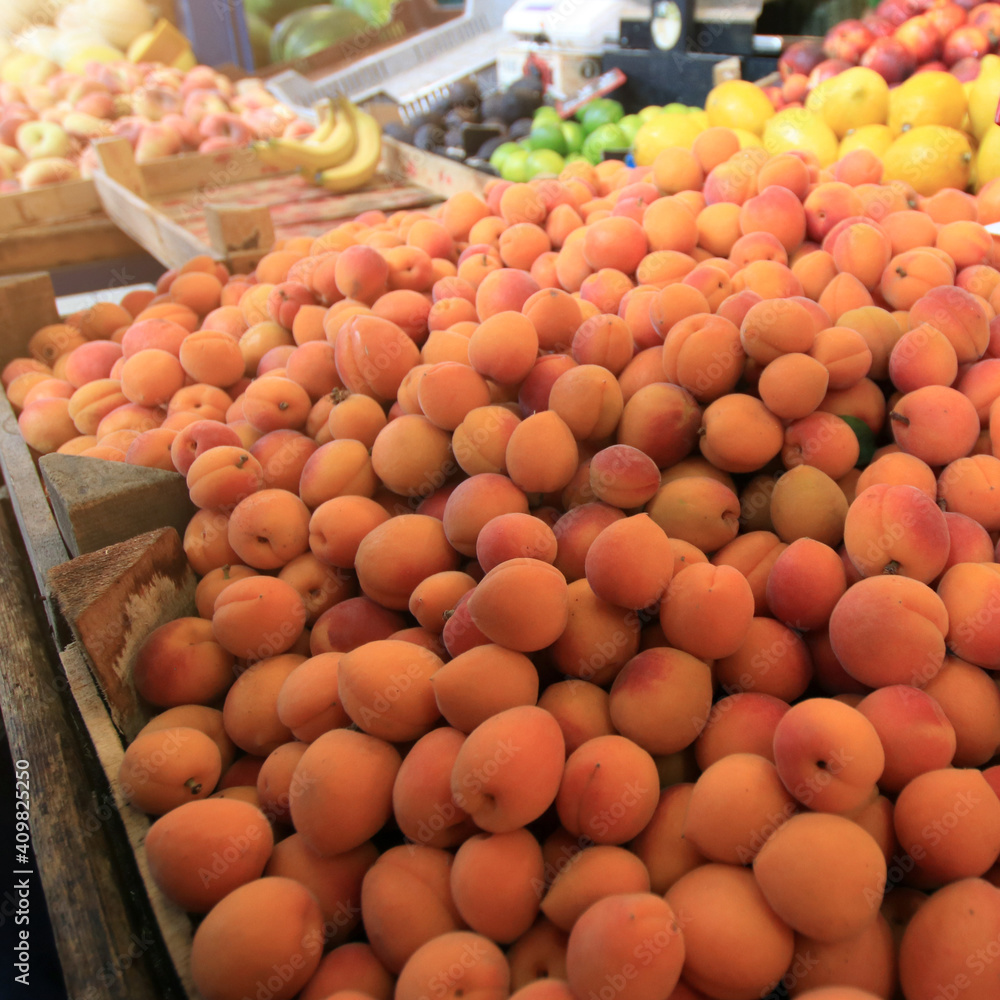 Fresh Peaches in the market, Nectarine, square image Fresh Peaches in the market, Nectarine, square image