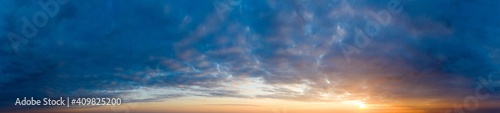  Panorama sunrise sky and cloud at morning background image . Panorama sky and cloud. © Pakhnyushchyy