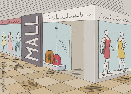 Shopping mall graphic color interior sketch illustration vector 