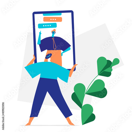 Personaggio maschile che chiede assistenza all'esperto online
