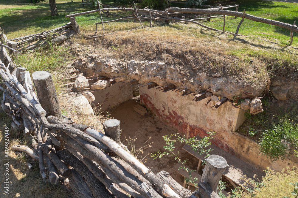 Obraz premium Destroyed reinforced concrete dugout during the Great Patriotic War in the memorial complex Malakhov Kurgan of the Hero City of Sevastopol, Crimea