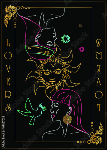 
the illustration - card for tarot - the lovers.
