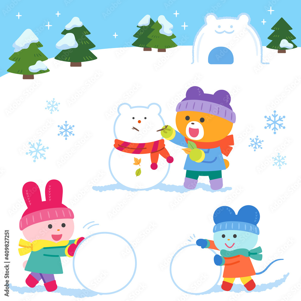 雪あそびをするクマ・ウサギ・ネズミ/セット 雪あそびをするクマ・ウサギ・ネズミ/セット