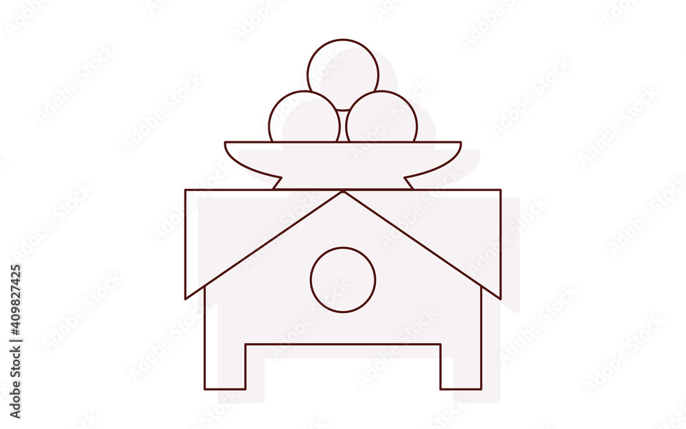 Obraz premium 細い線の葬儀アイコン、枕団子