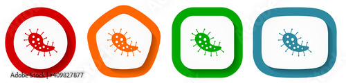 Virus, coronavirus, covid-19, infection vector icon set, flat design buttons on white background
